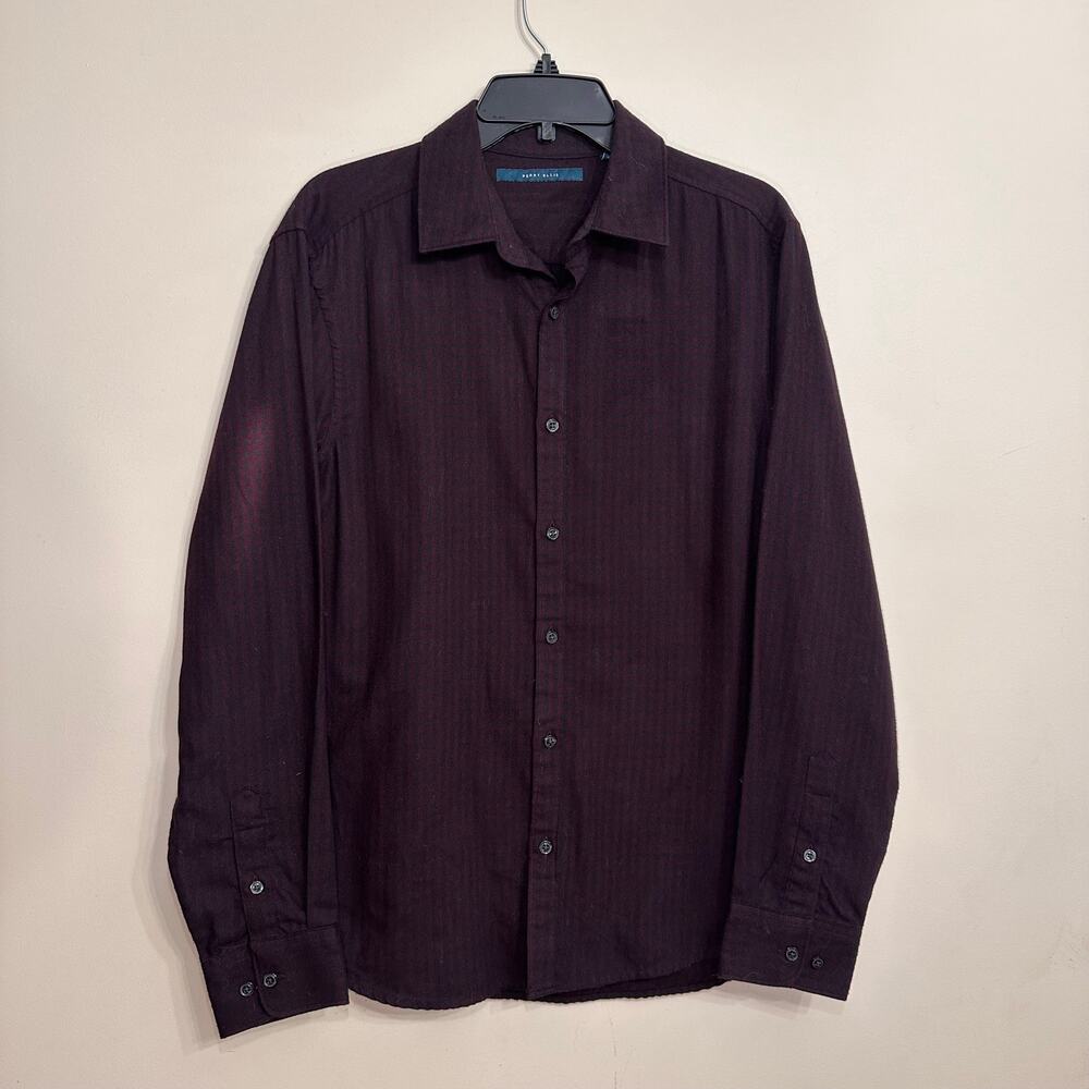 Perry Ellis Burgundy Check Button Down Shirt Medium